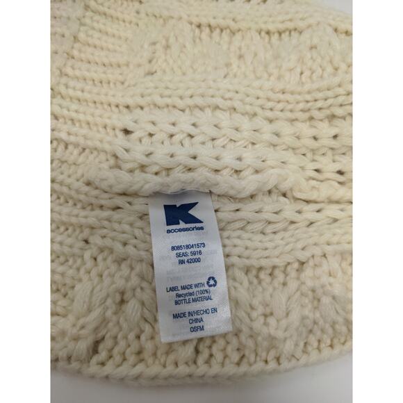 K Accessories Cable Knit Beanie Hat 100% Recycle Material Cream - Picture 9 of 9